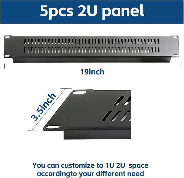 Alt view image 3 of 5 - 2U Blank Panel with Venting-5 Pack Steel Blank Rack Mount Panel Spacer for 19in Server Rack Enclosure or Network Cabinet (2U Venting Panel)