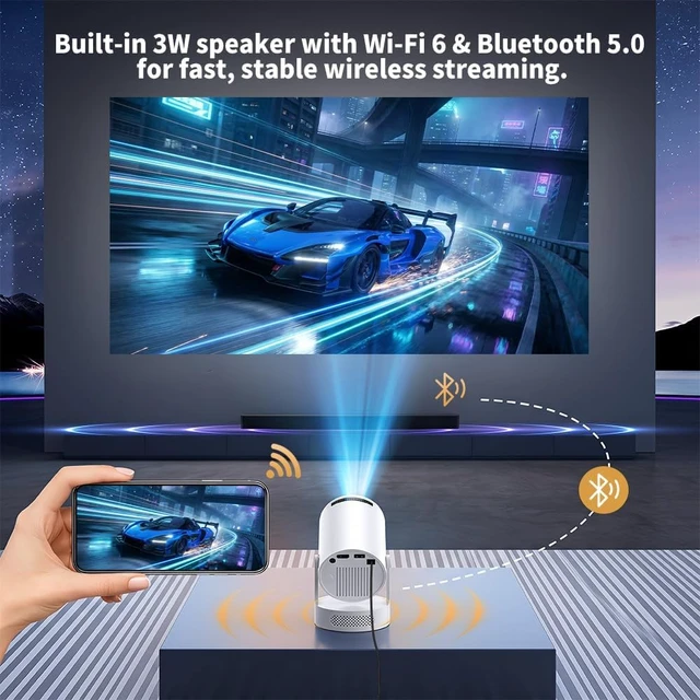Alt view image 3 of 7 - Mini Projector with WiFi and Bluetooth, Portable Projector Support 5w Soundbase Speaker, 170 ANSI, Auto Vertical Keystone, 210° Rotation Smart Projector Proyector for Home Bedroom Outdoor, HY300 Ultra
