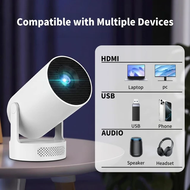 Alt view image 7 of 7 - Mini Projector with WiFi and Bluetooth, Portable Projector Support 5w Soundbase Speaker, 170 ANSI, Auto Vertical Keystone, 210° Rotation Smart Projector Proyector for Home Bedroom Outdoor, HY300 Ultra