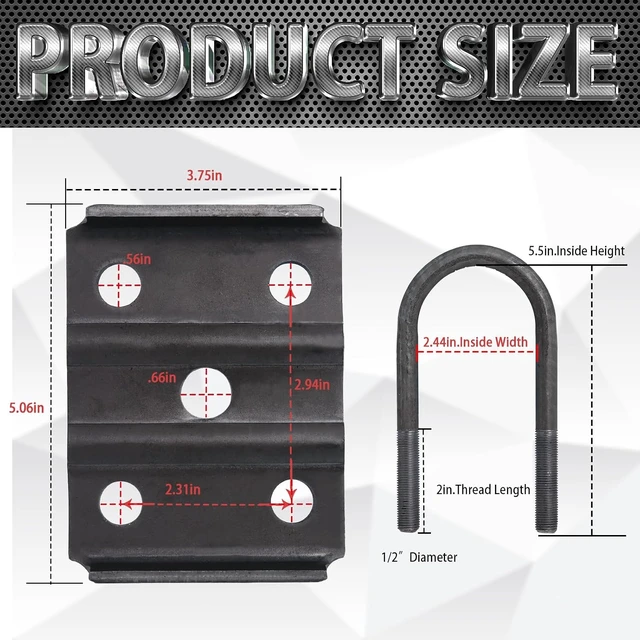 Alt view image 3 of 7 - Trailer U Bolt Kit 5-1/2" for 3500 lbs 2-3/8" Round Axle, 2 Pack