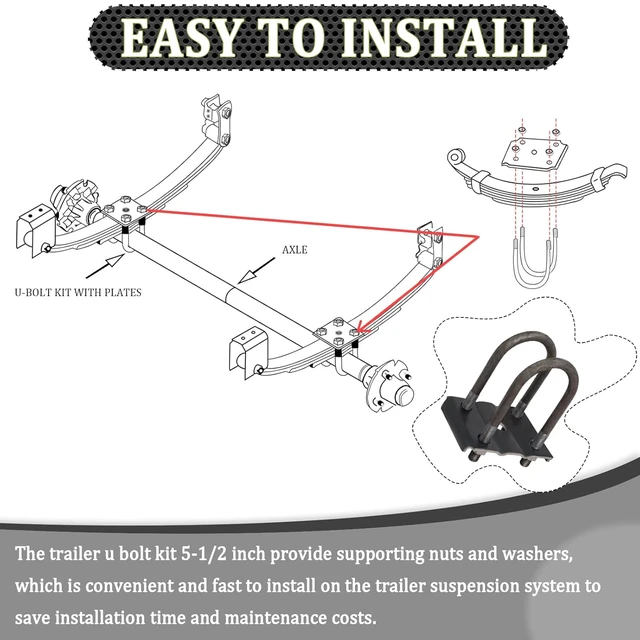 Alt view image 7 of 7 - Trailer U Bolt Kit 5-1/2" for 3500 lbs 2-3/8" Round Axle, 2 Pack