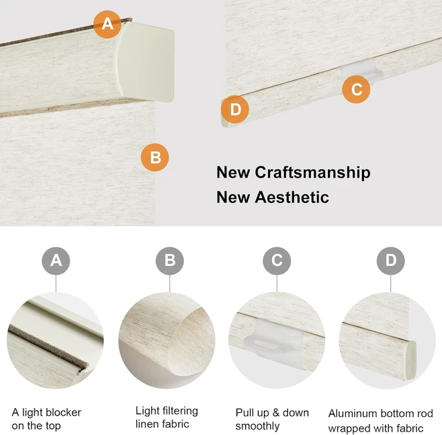 Alt view image 2 of 7 - Custom Size Free-Stop Cordless Roller Shades Light Filtering Natural Woven Linen Fabric UV Protection Privacy Roller Blinds for Windows Shades for Home, Kitchen, Living Room, Linen Beige