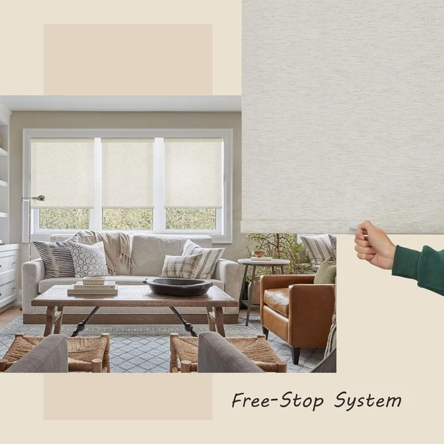 Alt view image 5 of 7 - Custom Size Free-Stop Cordless Roller Shades Light Filtering Natural Woven Linen Fabric UV Protection Privacy Roller Blinds for Windows Shades for Home, Kitchen, Living Room, Linen Beige