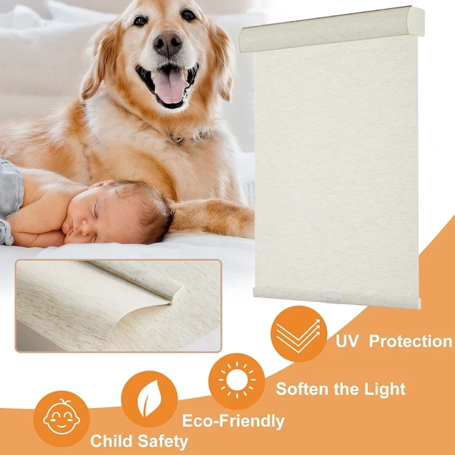 Alt view image 3 of 7 - Custom Size Free-Stop Cordless Roller Shades Light Filtering Natural Woven Linen Fabric UV Protection Privacy Roller Blinds for Windows Shades for Home, Kitchen, Living Room, Linen Beige