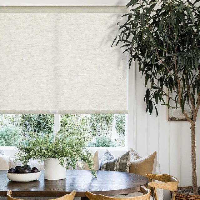 Alt view image 7 of 7 - Custom Size Free-Stop Cordless Roller Shades Light Filtering Natural Woven Linen Fabric UV Protection Privacy Roller Blinds for Windows Shades for Home, Kitchen, Living Room, Linen Beige