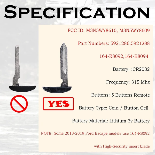 Alt view image 3 of 7 - Car Key Fob Replacement Fits for Ford Explorer Edge 2011-2015 Expedition Flex Taurus 2013-2019 Focus Escape Lincoln MKS MKT MKX Navigator Keyless Entry Remote Set of Two M3N5WY8609 164-R8092