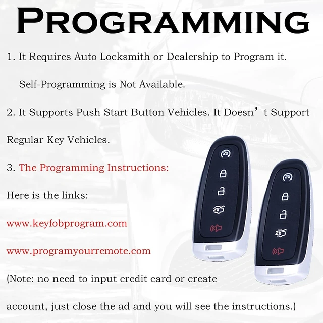 Alt view image 4 of 7 - Car Key Fob Replacement Fits for Ford Explorer Edge 2011-2015 Expedition Flex Taurus 2013-2019 Focus Escape Lincoln MKS MKT MKX Navigator Keyless Entry Remote Set of Two M3N5WY8609 164-R8092