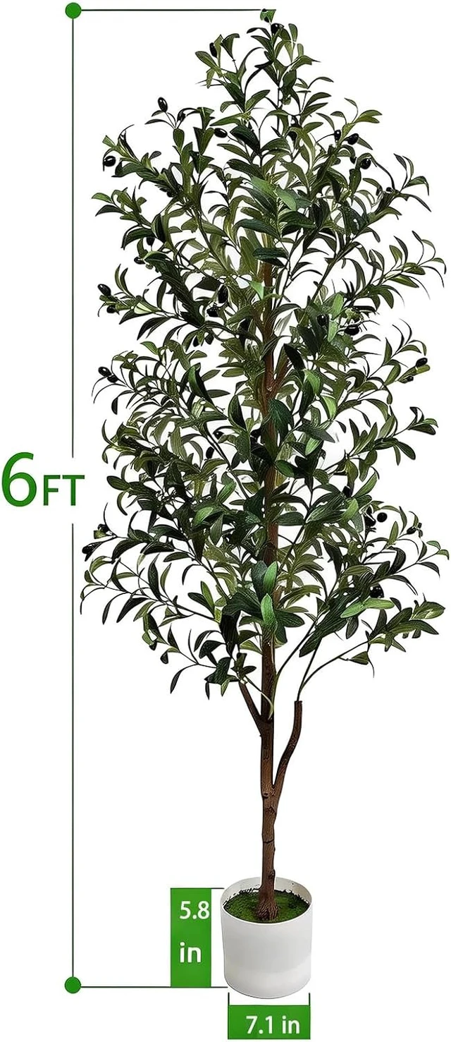Alt view image 2 of 7 - Olive Tree Olive Trees Artificial Indoor 6FT Faux Olive Tree with Pot,Artificial Olive Trees Plant with Realistic Trunk, Branches, Leaves and Fruits,Fake Tree Plant for Home Office Decor