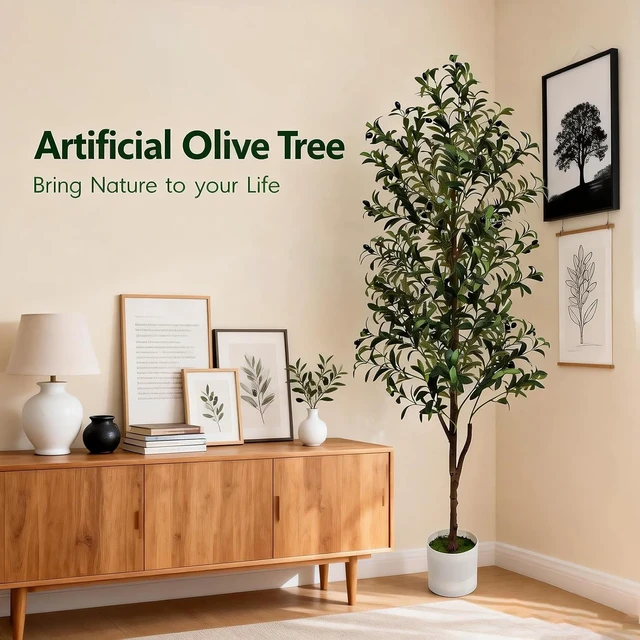 Alt view image 7 of 7 - Olive Tree Olive Trees Artificial Indoor 6FT Faux Olive Tree with Pot,Artificial Olive Trees Plant with Realistic Trunk, Branches, Leaves and Fruits,Fake Tree Plant for Home Office Decor