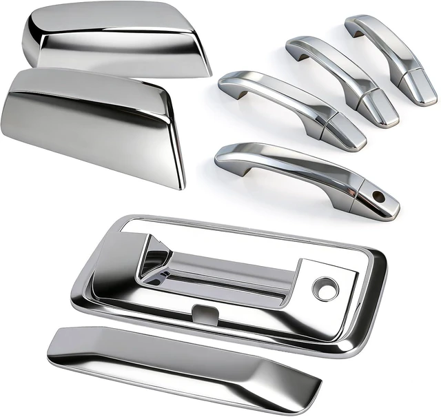 Main image of Chrome Door Handle Covers+Top Half Mirror Covers+Tailgate Cover (with Camera Hole) Compatible with Chevrolet Silverado GMC Sierra 1500 2500 3500 2014-2018 - Not for Towing Mirror