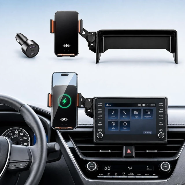 Main image of Car Phone Holder for 2019-2026 Toyota Corolla/Corolla Hatchback & 2022-2026 Corolla Cross Accessories, 8-Inch Screen Phone Mount with Up to 15W Fast Wireless Charging, Auto-Clamping, 360° Rotation