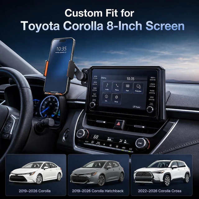 Alt view image 2 of 7 - Car Phone Holder for 2019-2026 Toyota Corolla/Corolla Hatchback & 2022-2026 Corolla Cross Accessories, 8-Inch Screen Phone Mount with Up to 15W Fast Wireless Charging, Auto-Clamping, 360° Rotation