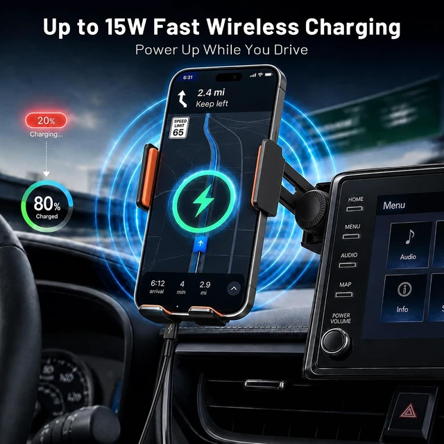 Alt view image 7 of 7 - Car Phone Holder for 2019-2026 Toyota Corolla/Corolla Hatchback & 2022-2026 Corolla Cross Accessories, 8-Inch Screen Phone Mount with Up to 15W Fast Wireless Charging, Auto-Clamping, 360° Rotation