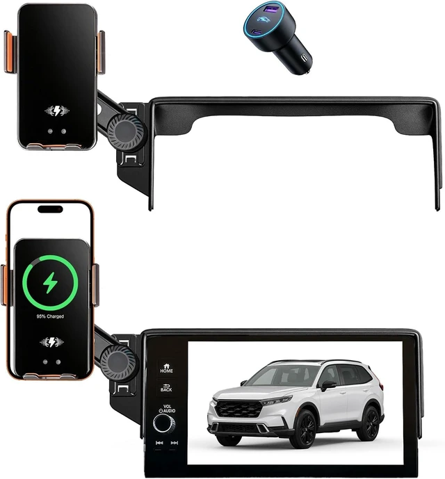 Main image of Car Phone Holder for 2023-2026 Honda CR-V & HR-V Accessories, 7/9-Inch Screen Phone Mount with Up to 15W Fast Wireless Charging, Auto-Clamping, 360° Rotation,Premium Aluminum Holder