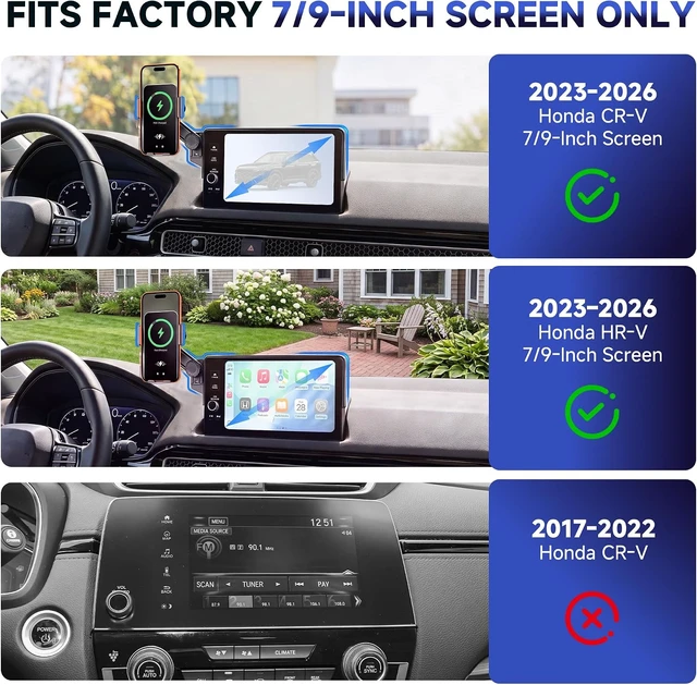 Alt view image 2 of 7 - Car Phone Holder for 2023-2026 Honda CR-V & HR-V Accessories, 7/9-Inch Screen Phone Mount with Up to 15W Fast Wireless Charging, Auto-Clamping, 360° Rotation,Premium Aluminum Holder