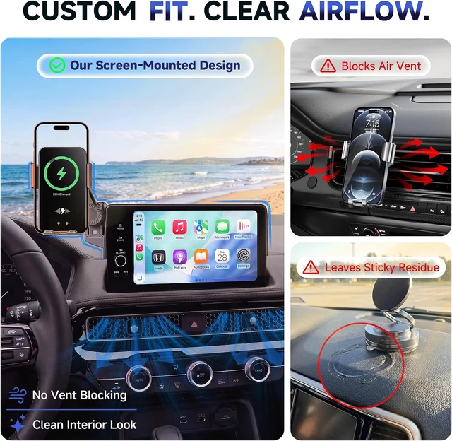 Alt view image 3 of 7 - Car Phone Holder for 2023-2026 Honda CR-V & HR-V Accessories, 7/9-Inch Screen Phone Mount with Up to 15W Fast Wireless Charging, Auto-Clamping, 360° Rotation,Premium Aluminum Holder
