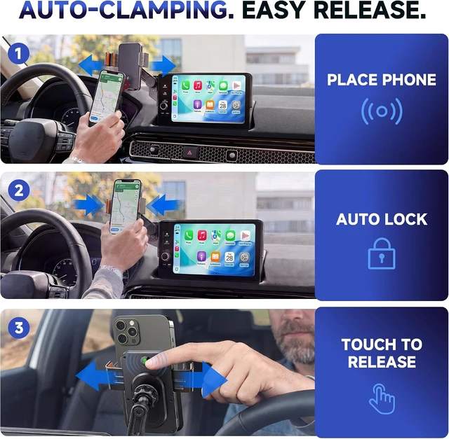 Alt view image 5 of 7 - Car Phone Holder for 2023-2026 Honda CR-V & HR-V Accessories, 7/9-Inch Screen Phone Mount with Up to 15W Fast Wireless Charging, Auto-Clamping, 360° Rotation,Premium Aluminum Holder