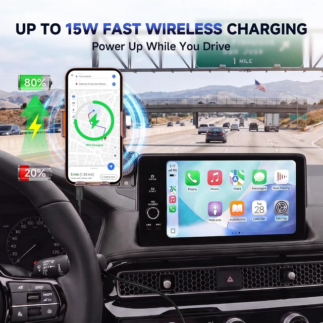 Alt view image 6 of 7 - Car Phone Holder for 2023-2026 Honda CR-V & HR-V Accessories, 7/9-Inch Screen Phone Mount with Up to 15W Fast Wireless Charging, Auto-Clamping, 360° Rotation,Premium Aluminum Holder
