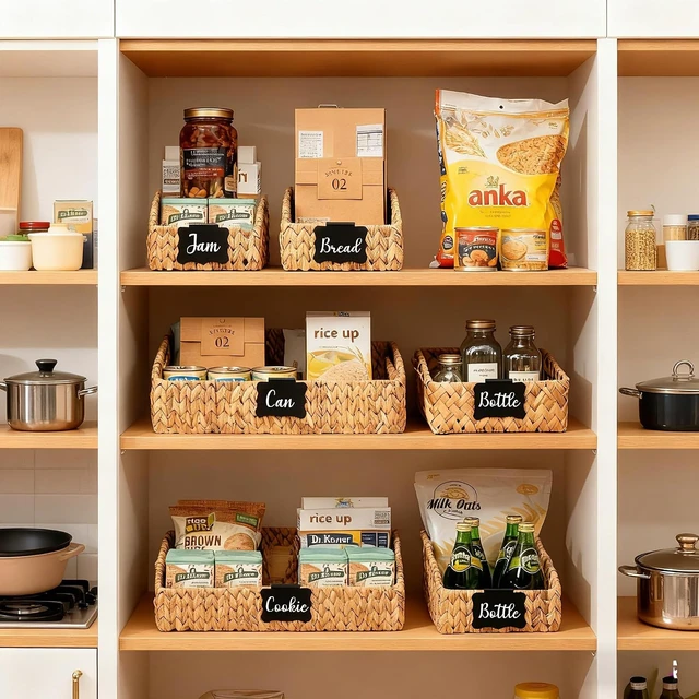 Alt view image 4 of 7 - Pantry Baskets for Organizing,Wicker Storage Bins,3 Pack,Natural
