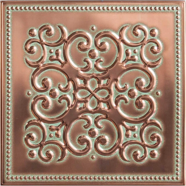 Main image of Peel and Stick Metal Backsplash Tiles, Patina Copper, 10-Pack