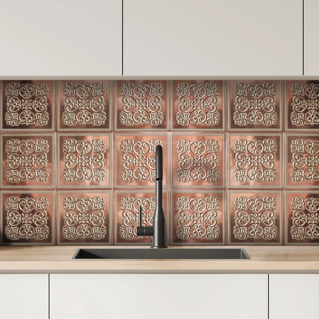 Alt view image 6 of 7 - Peel and Stick Metal Backsplash Tiles, Patina Copper, 10-Pack