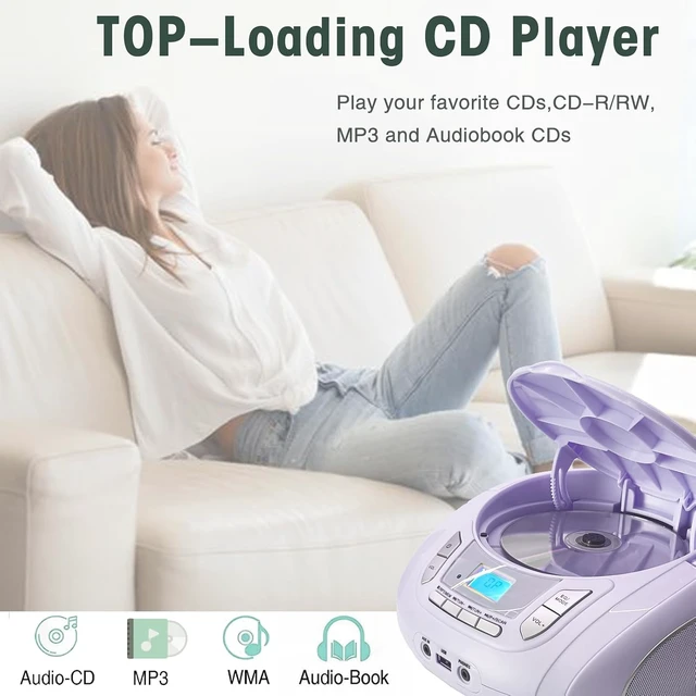 Alt view image 3 of 7 - Radio CD Player with Bluetooth,FM Radio,USB MP3 Playback,AUX-in,Headphone Jack,MP3 CDs Compatible,Portable CD Players for Home or Outdoor