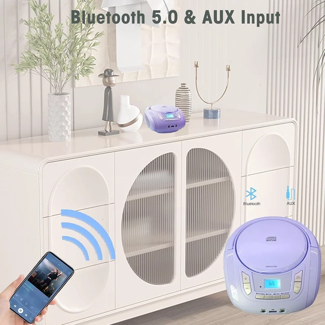 Alt view image 5 of 7 - Radio CD Player with Bluetooth,FM Radio,USB MP3 Playback,AUX-in,Headphone Jack,MP3 CDs Compatible,Portable CD Players for Home or Outdoor