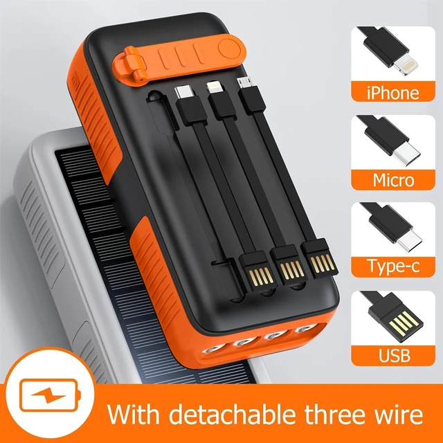 Alt view image 5 of 7 - Solar Charger Power Bank 27000mAh, Portable Charger with 4 Output & 3 Input 4 LEDs Flashlight, Hand Crank Power Bank Fast Charging Battery Pack for Outdoor Camping Survival Gear (Orange)