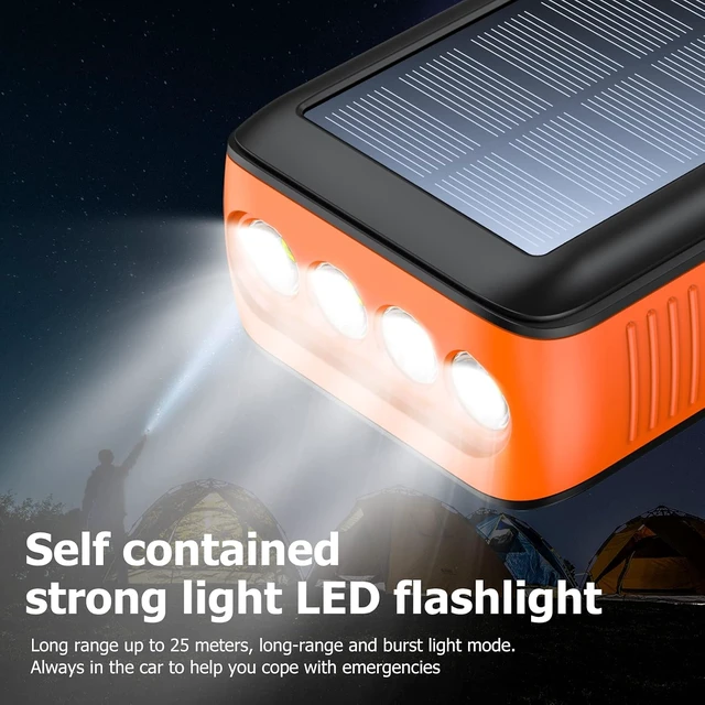Alt view image 7 of 7 - Solar Charger Power Bank 27000mAh, Portable Charger with 4 Output & 3 Input 4 LEDs Flashlight, Hand Crank Power Bank Fast Charging Battery Pack for Outdoor Camping Survival Gear (Orange)