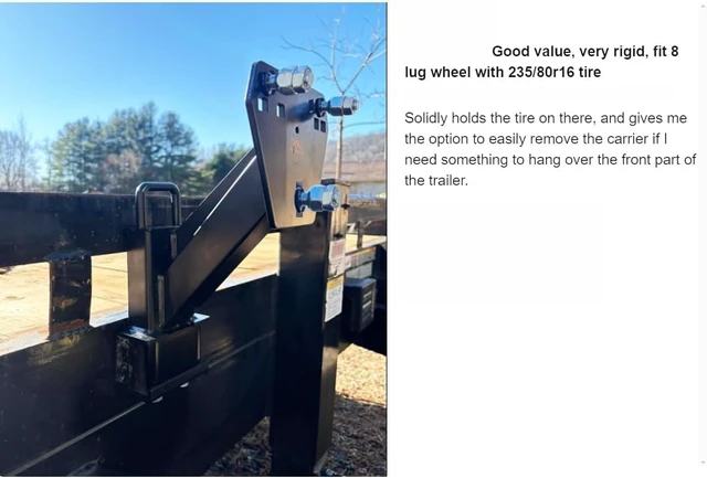 Alt view image 5 of 7 - Stake Pocket Spare Tire Carrier,Spare Tire Mount Bracket for Trailer,Powder Coat Steel Black, Fits Most 4 & 5 & 6 & 8 Lugs Wheels on 4", 4.5'', 4.75'', 5", 5.5",6" or 6.5" Bolt Patterns (4-6.5 Inch)