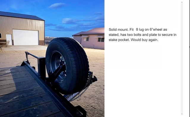 Alt view image 6 of 7 - Stake Pocket Spare Tire Carrier,Spare Tire Mount Bracket for Trailer,Powder Coat Steel Black, Fits Most 4 & 5 & 6 & 8 Lugs Wheels on 4", 4.5'', 4.75'', 5", 5.5",6" or 6.5" Bolt Patterns (4-6.5 Inch)