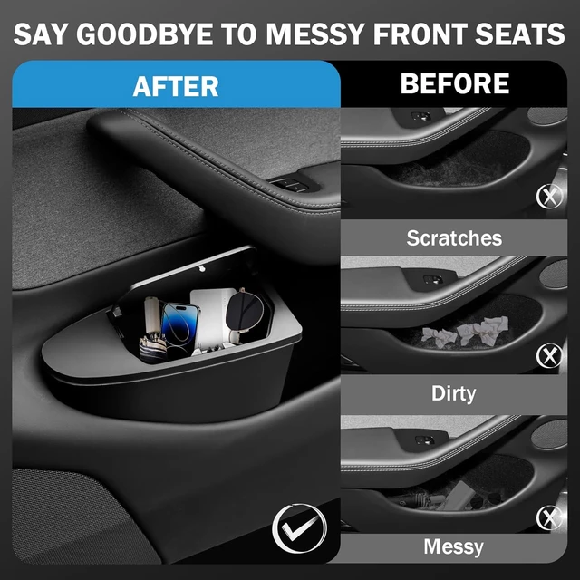 Alt view image 4 of 7 - Door Built-in Trash Can for Tesla Model Y Juniper 2026(NOT for Standard), FrontSeat Car Garbage Bin with PushOpen Lid, Premium Waterproof ABS Door Organizer Insert Accessories