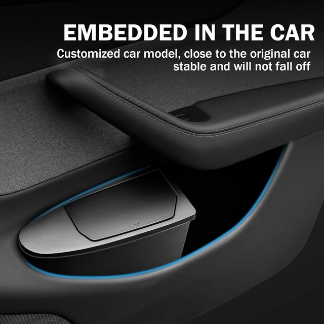 Alt view image 3 of 7 - Door Built-in Trash Can for Tesla Model Y Juniper 2026(NOT for Standard), FrontSeat Car Garbage Bin with PushOpen Lid, Premium Waterproof ABS Door Organizer Insert Accessories