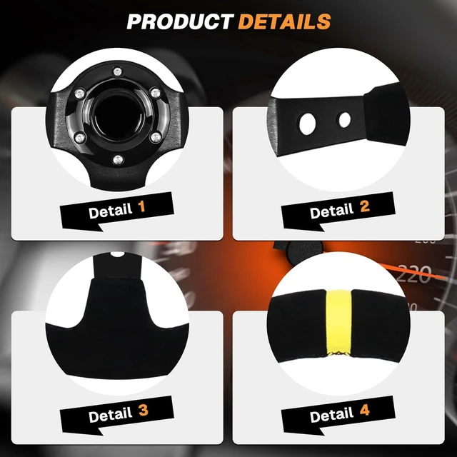 Alt view image 3 of 7 - 13.6" Universal Suede Steering Wheel Deep Dish Racing Steering Wheel 6 Bolts with Horn Button for Race/Rally/Motorsport/Car Sim Driving,Yellow Positioning Line