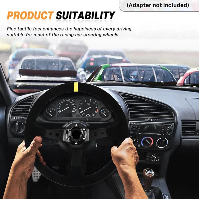 Alt view image 5 of 7 - 13.6" Universal Suede Steering Wheel Deep Dish Racing Steering Wheel 6 Bolts with Horn Button for Race/Rally/Motorsport/Car Sim Driving,Yellow Positioning Line