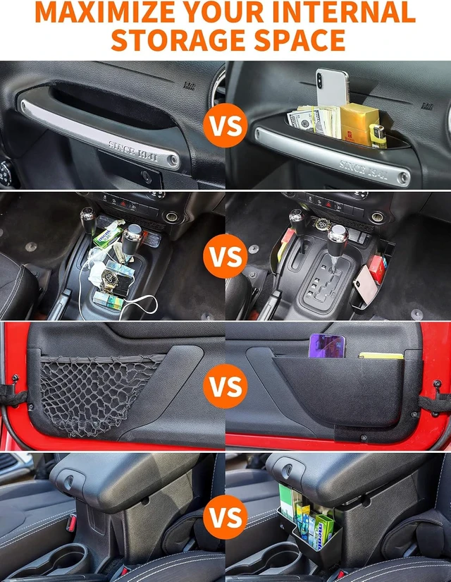 Alt view image 2 of 7 - 4 Pack Center Console Organizer, Interior Storage Accessories for 2011-2018 Jeep Wrangler JK JKU, Maximize in-car Space with ABS Storage Kits, Black