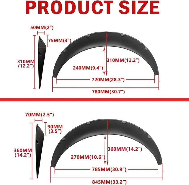 Alt view image 2 of 7 - 4PCS 780mm+840mm Universal Fender Flares Flexible Wide Body Car Kit Wheel Arches 2.25"/2.5", Pack of 4