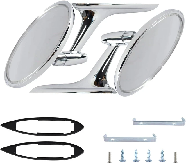 Alt view image 6 of 7 - Round Bowtie Outside Rearview Mirrors Ribbed Base Compatible With 1963 1964 1965 Bel Air Biscayne Impala Corvair Chevelle El Camino Nova