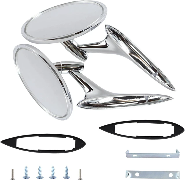 Alt view image 5 of 7 - Round Bowtie Outside Rearview Mirrors Ribbed Base Compatible With 1963 1964 1965 Bel Air Biscayne Impala Corvair Chevelle El Camino Nova