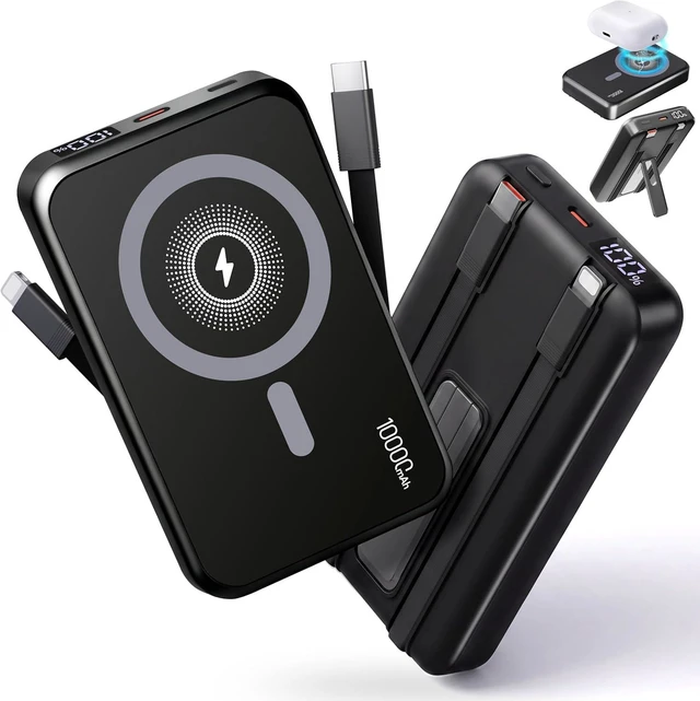 Main image of 2-Pack Magnetic Portable Charger, 10000mAh Power Bank with Built-in Cables