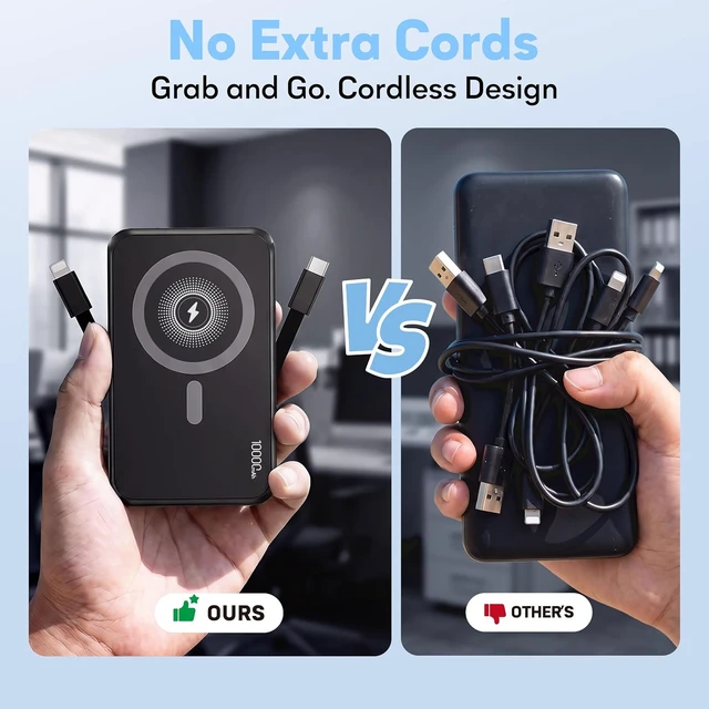 Alt view image 2 of 7 - 2-Pack Magnetic Portable Charger, 10000mAh Power Bank with Built-in Cables