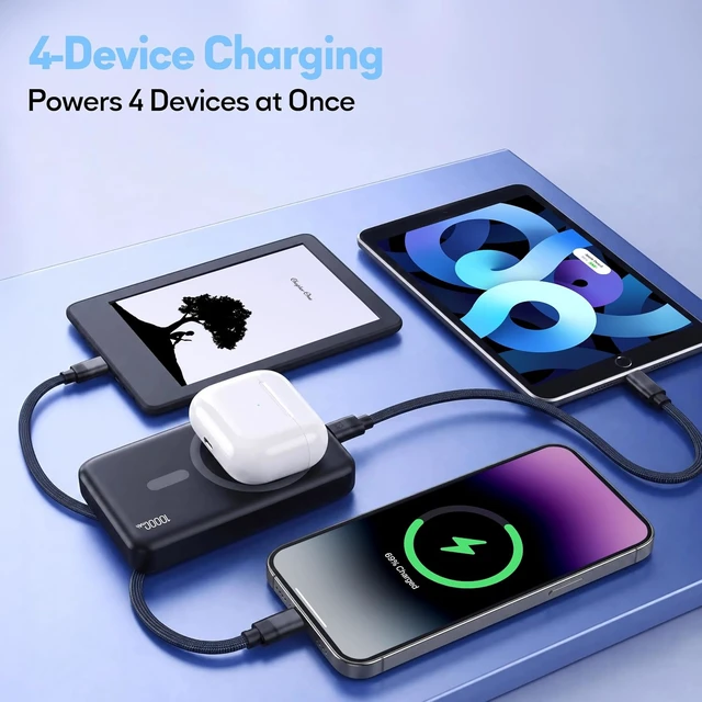Alt view image 3 of 7 - 2-Pack Magnetic Portable Charger, 10000mAh Power Bank with Built-in Cables