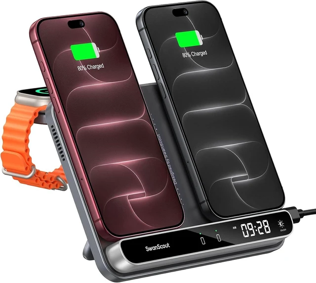 Main image of Dual Phone Charger, Wireless Charger for iPhone 18 Pro/18 Pro Max, 17/16/15/14/13/12 Series (Not for iPhone Duo), for Watch 11/10/9/8/7/Ultra 3/SE 3, 710A