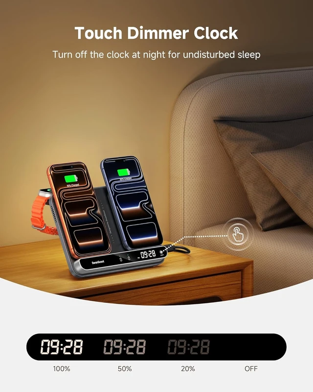 Alt view image 3 of 7 - Dual Phone Charger, Wireless Charger for iPhone 18 Pro/18 Pro Max, 17/16/15/14/13/12 Series (Not for iPhone Duo), for Watch 11/10/9/8/7/Ultra 3/SE 3, 710A