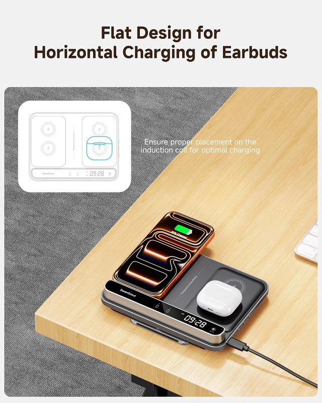 Alt view image 5 of 7 - Dual Phone Charger, Wireless Charger for iPhone 18 Pro/18 Pro Max, 17/16/15/14/13/12 Series (Not for iPhone Duo), for Watch 11/10/9/8/7/Ultra 3/SE 3, 710A
