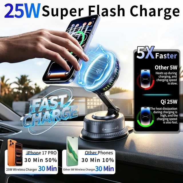 Alt view image 2 of 7 - for Qi2.2 25W MagSafe Car Mount Charger, Cooling Fan, 75W Fast Adapter