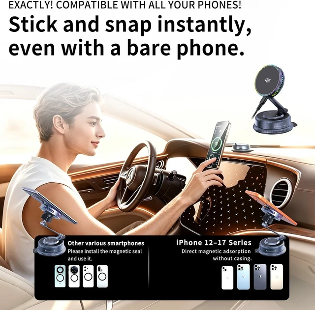 Alt view image 6 of 7 - for Qi2.2 25W MagSafe Car Mount Charger, Cooling Fan, 75W Fast Adapter
