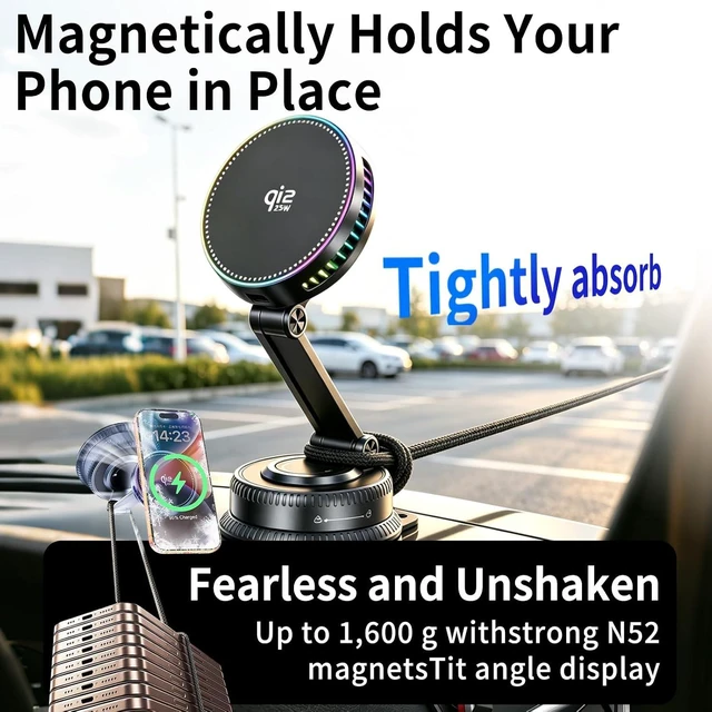 Alt view image 5 of 7 - for Qi2.2 25W MagSafe Car Mount Charger, Cooling Fan, 75W Fast Adapter