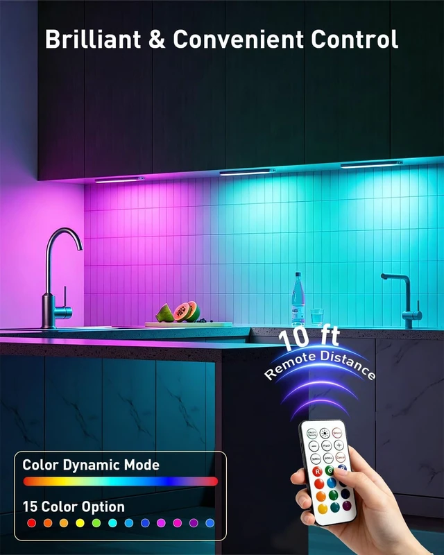 Alt view image 2 of 7 - Under Cabinet Lighting Wireless, RGB Motion Sensor Light Indoor, 4 Pack
