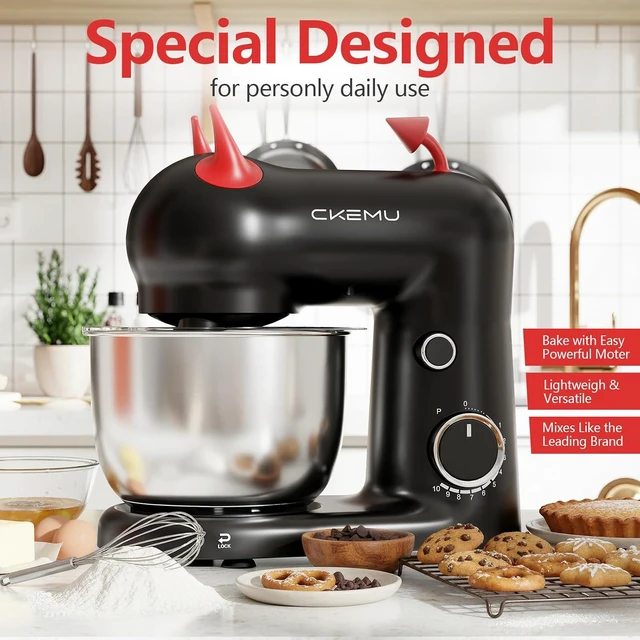 Alt view image 2 of 7 - Stand Mixer, Compact & Space-Saving, Stainless Steel Bowl, Unique & Playful Design, Effcient 300W Motor, Dishwasher-Safe Attachments, SM-2549A (Black)